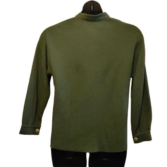 Waffle Knit Shaket Button Down Multi Media Boyfriend Shirt Jacket Button Down Lo - Picture 3 of 5